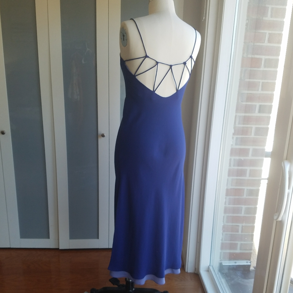 Vintage Two Tone Blue Thigh Slit Dress